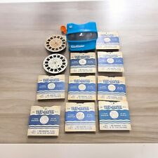Vintage BLUE 3D View-Master Viewer Flat Orange Handle Made In USA W/ 12 Reels picture