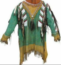 Old Style Native American Buffalo Beaded Fringes Powwow Regalia War Shirt NLS5 picture