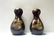 Set of 2 Royal (WKS) Twisted Gourd Burgundy/Gold Vases Made in Japan picture