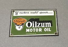 VINTAGE 1948 OILZUM MOTOR OIL PORCELAIN SIGN CAR GAS OIL TRUCK picture