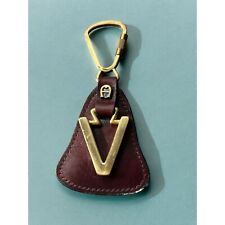 Vintage Etienne Aigner Leather Keychain Gold Tone Initial 