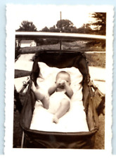 Vintage Photo 1940s, baby in antique basinet, 3.5 x 2.5 picture