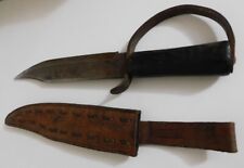 Vintage Knife D-Guard Clip Point Bowie, black wood handle, steel blade picture