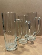 3 Vintage Libby USA  Clear Glass Frankfurt Slim Paneled Beer Mug Stein HEAVY picture