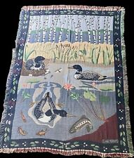 LL Bean Pond Fish Loons Cabin Woven Tapestry Throw Blanket Vintage Claire Murray picture