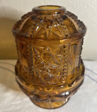Vintage Indiana Glass Amber Fairy Lamp Stars and Bars Candle Tea Votive Light picture