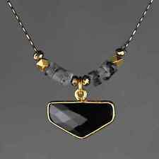 Half Shield Black Onyx & Black Labradorite Heishi Necklace picture