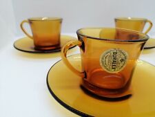 Vintage 1970´S 4 Duralex France Amber Glass Cup and Saucer Sets Art Deco Design picture