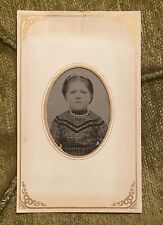 Antique Tintype Photo Paper Frame Grumpy Young Girl Tinted Cheeks & Pearls picture