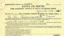 1910 SANTA FE ROUTE ATCHISON TOPEKA & SANTA FE RAILROAD SHIPPERS RECEIPT Z4631 picture