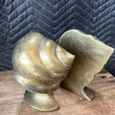 Vintage Heavy Brass Conch Shell Seashell Bookends picture