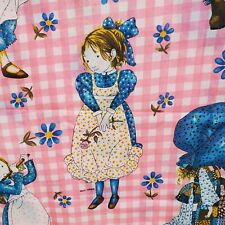 Vtg 3yds Holly Hobbie Fabric American Greetings Large Print Pink & White Gingham picture