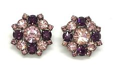 Silver Toned Round Clip-On Costume Earrings w/ Light Pink & Plum Toned Crystals picture
