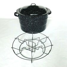 Vintage Speckled Enamelware Dutch Oven Stock Pot Canner w/ Lid & Rack 13.75x8.5 picture