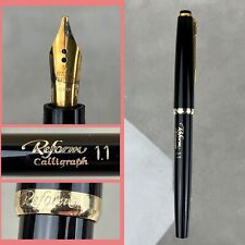 Vintage Reform Calligraph 1.1 Piston Fill Black & Gold Fountain Pen M Italic Nib picture