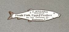 VINTAGE J F WILLARD FISH PRODUCE EGGS VEGETABLE PORCELAIN SIGN CAR GAS OIL TRUCK picture