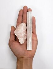 Rose Quartz Crystal & Selenite Stick - Self Love Healing Crystal Pair picture