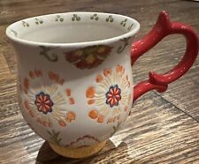 Dutch Wax Coffee Mug Footed Floral Hand Painted Anthropologie Coastal Bohemian picture