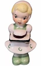 Vintage Ucagco Ceramic Figurine Chore Girl ￼with Cake Fun picture