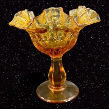 Fenton Amber Hobnail Ruffled Edge Compote Candy Dish Art Glass 6