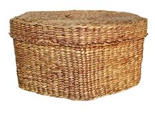 Vintage Basket Hexagon Hand Woven Sweet Grass Boho Cottagecore Trinket Box picture