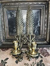 Solid brass Feather shaped wall sconce candle holder set of 2 made in India picture