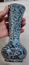 Vintage McCoy Black Brocade Blue Splatter Vase  7 1/4