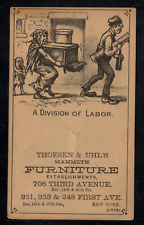 Thoesen & Uhl's Furniture Victorian Trade Card, Woman caring a stove, Labor 1880 picture
