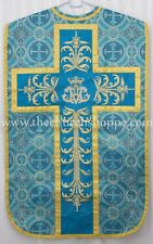 Metallic Marian Blue Roman Chasuble Fiddleback Vestment 5pc set,AM embroidery picture