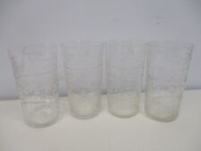 4 ANTIQUE CLEAR GLASS TUMBLER GLASSES with ETCHED BASKET OF FLOWERS ~ 5