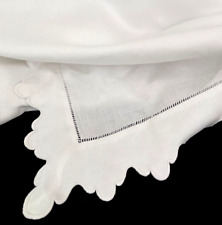 Classic White Linen Handmade Tablecloth w/ Shaped Edges & Hemstitching  YY779 picture