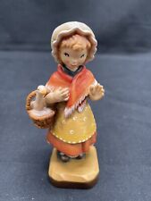 ANRI  Italy Wood Carving Figure Girl “Forever Yours” Basket 4.5 Retired 1988 picture