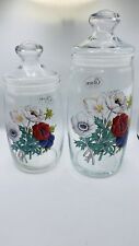 Pair Gibson Glass Canisters Jars Floral Poppies Housewares made in Turkey picture