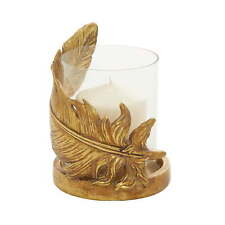 Gold Glass Bird Feather Pillar Hurricane Lamp picture