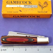 TAYLOR Cutlery Knife Made In Japan GAMECOCK Razor Arm Jack Colorful Wood Handles picture