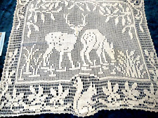 Antique MARY CARD Design 1931-Hand Crochet 'Woodlanders' 2 Deer lge Centre/mat picture