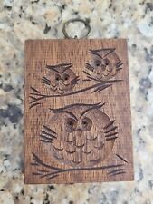 Vintage 1972 Hand Carved Wood Springerle Butter Cookie Mold OWLS signed JRS 4x3
