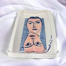 1986 Studio Art Pottery Tray Dish Hand Painted Folded Edges Signed Ellen M VTG picture