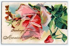 1909 Greetings From Mankoto Minnesota MN Posted Embossed Flowers Scene Postcard picture