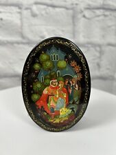 Palekh Russian Painted Trinket Box Vintage Signed Lacquer Oval USSR 4.5