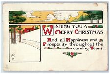 1914 Merry Christmas House Trees And Holly Berries Arts Crafts Tuck's Postcard picture