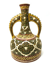 ANTIQUE RARE  ZSOLNAY PECS TWO HANDLEBOTTLE VASE ISLAMIC INFLUENCE HUNGARIAN picture