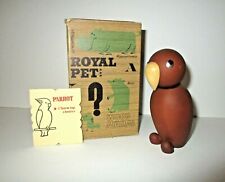 Senshukai Royal Pet PARROT Wooden Figure 1960's MCM with Original Box & Card Vtg picture