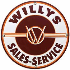 VINTAGE WILLYS PORCELAIN SIGN SALES SERVICE GAS OIL PUMP PLATE DEALERSHIP KNIGHT picture