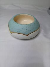 Ceramica Aljesa Vase or Candle Holder Teal & White w/Gold Trim, 4