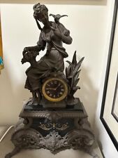 Antique Rare Large French Bronze And Marble Mantel Clock picture