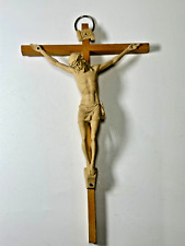 Simple Modern Wooden Cross w-Detailed Resin Jesus Crucifix Holy Catholic Icon picture
