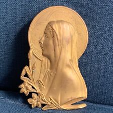 Vintage Madonna Blessed Mother Mary Brass Wall Plaque USA picture