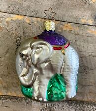 Inge Glas Germany Elephant Ornament Christmas Blown Glass Purple Blanket Vintage picture