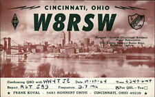 QSL radio card W8RSW 1964 Cincinnati Ohio  Frank Koval Skyline photo ARRL Waves picture